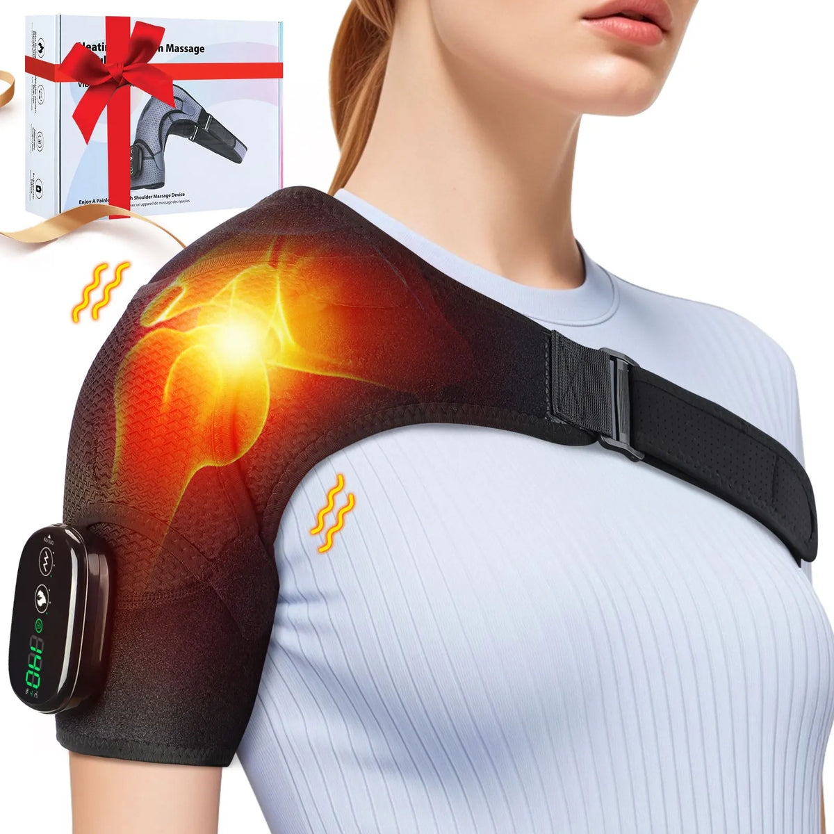 Adjustable Electric Heating Shoulder Massage Belt with LED Hot Compress Back Support Shawl for Relaxation