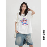 CHIC VEN Fashion Women T-Shirts Cool Sunscreen Printed Short Sleeve Tees Antibacterial Quick Drying Top for Girl Summer 2025