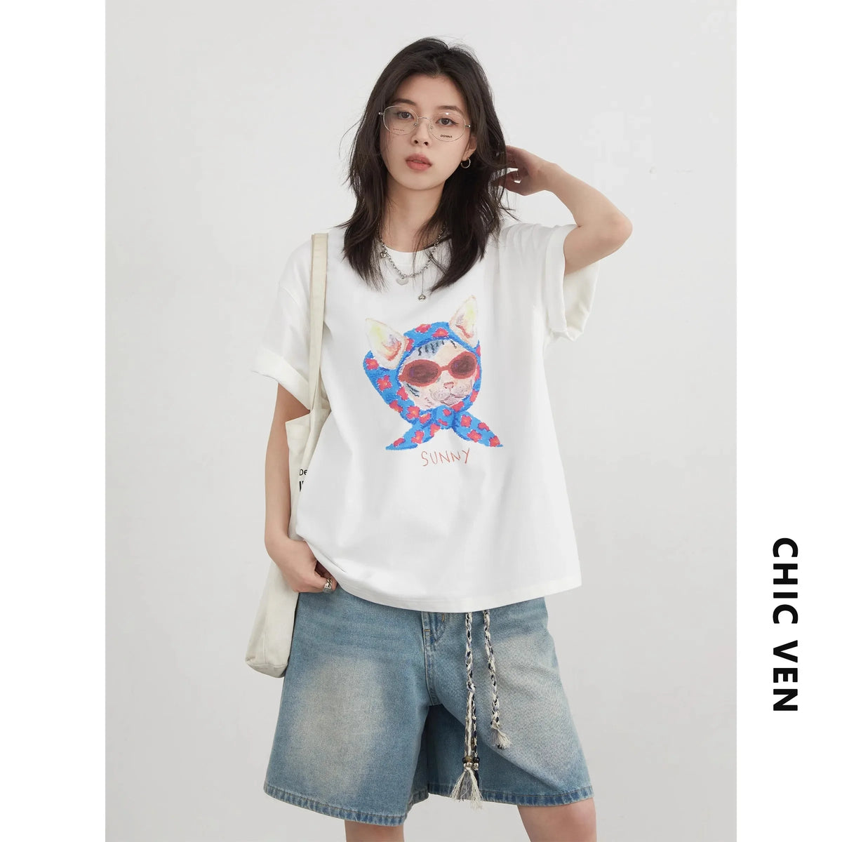CHIC VEN Fashion Women T-Shirts Cool Sunscreen Printed Short Sleeve Tees Antibacterial Quick Drying Top for Girl Summer 2025