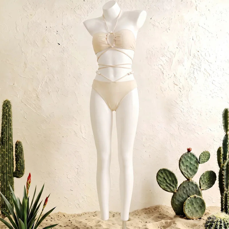 Halter White 3 Pieces Sexy Bikini With Long Skirt Women Swimsuits Female Swimwear Bathing Suit Swimming Suits Beachwear Biquini