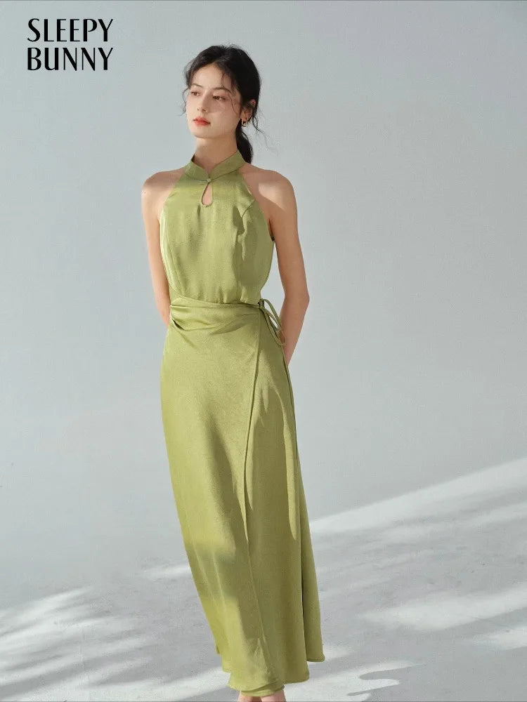 Elegant Jacquard Maxi Dress Chinese Style Sleeveless Long Dress Slim Draped Cut Vintage Inspired Outfit Women Autumn Casual Wear