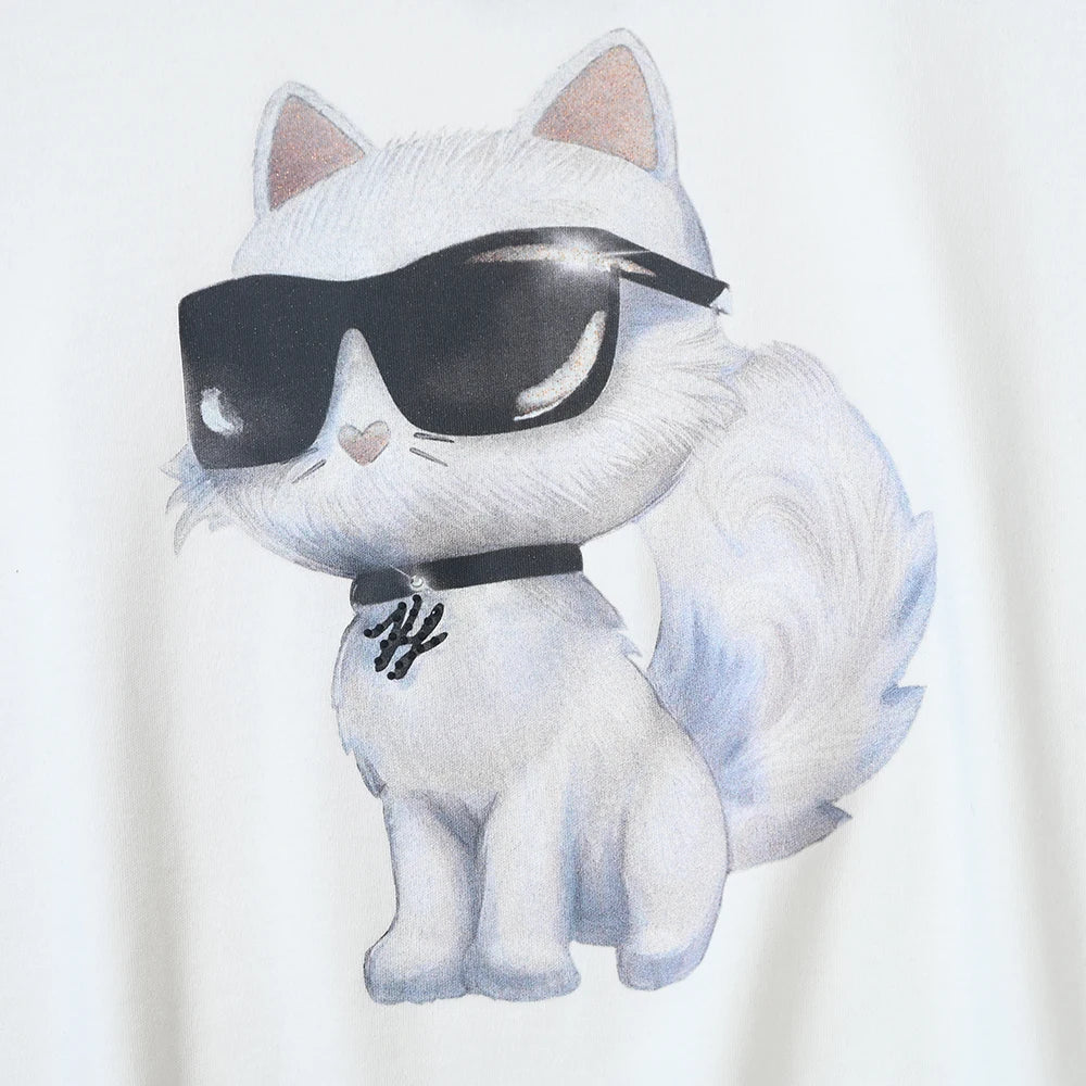 Summer New Women's Cotton Heat Transfer Letter Cartoon Pattern round Neck Short Sleeve T-Shirt Casual Slim Fit K Brand T-shirt