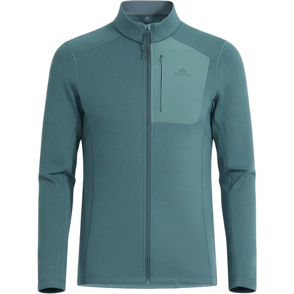 Pioneer Camp Mens Grid Fleece Jacket Full Zip Up Professional Mid Layer Outdoor Winter Thermal Sweatshirt with Chest Pocket
