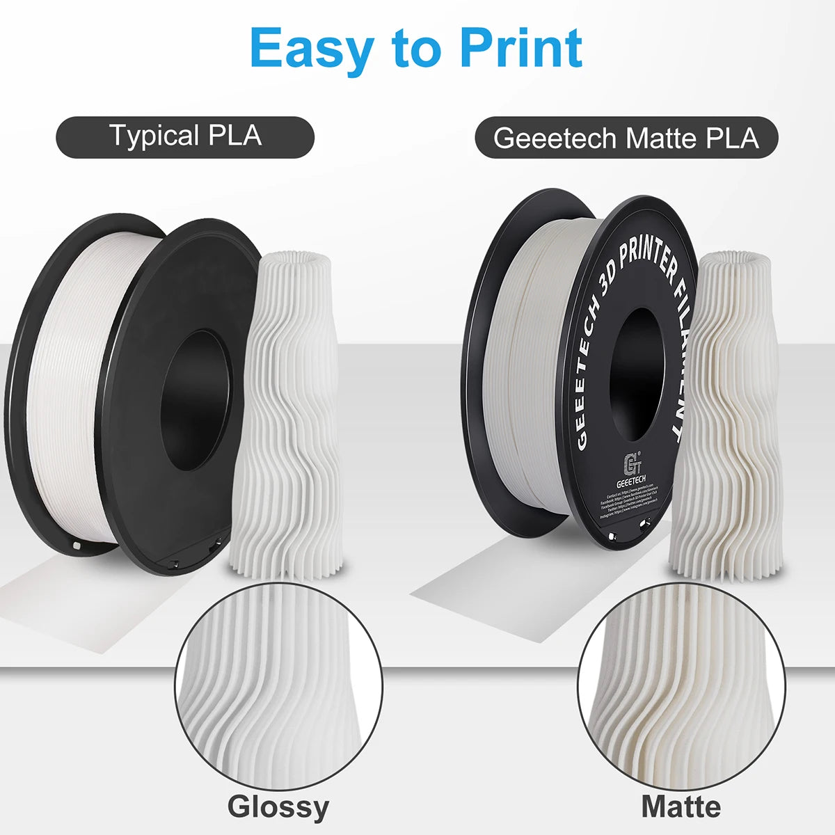 GEEETECH 10Kg 3d Matte PLA Filament 1.75mm Spool Wire For 3D Printer Material,Safety, Vacuum packaging