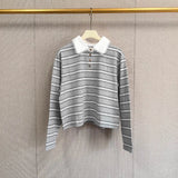 Early Autumn Lace and Polo Striped Embroidered Short Sleeved Casual College Style Top