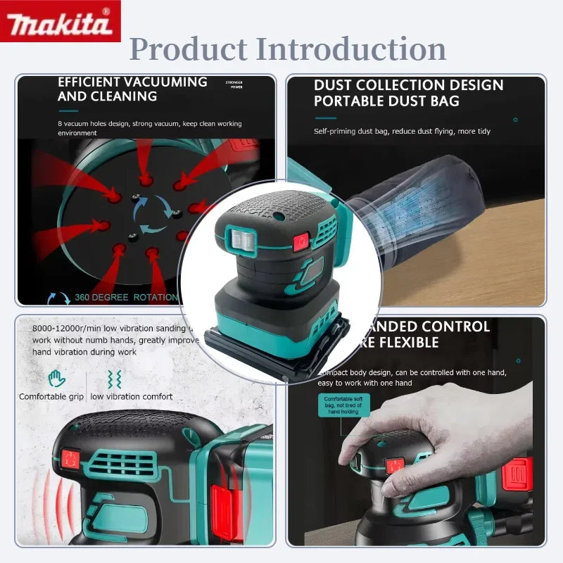 Makita Cordless Sander Lithium Sandpaper Machine Handheld Sanding Flat Polishing Machine For Makita 18V Battery