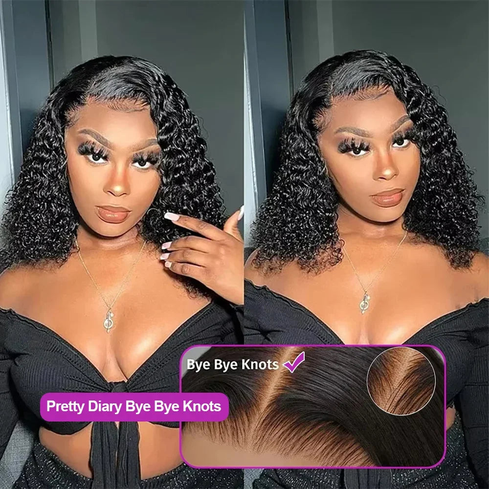 Short Bob Wigs Water Curly 13x4 13x6 Deep Wave HD Lace Frontal Wig For