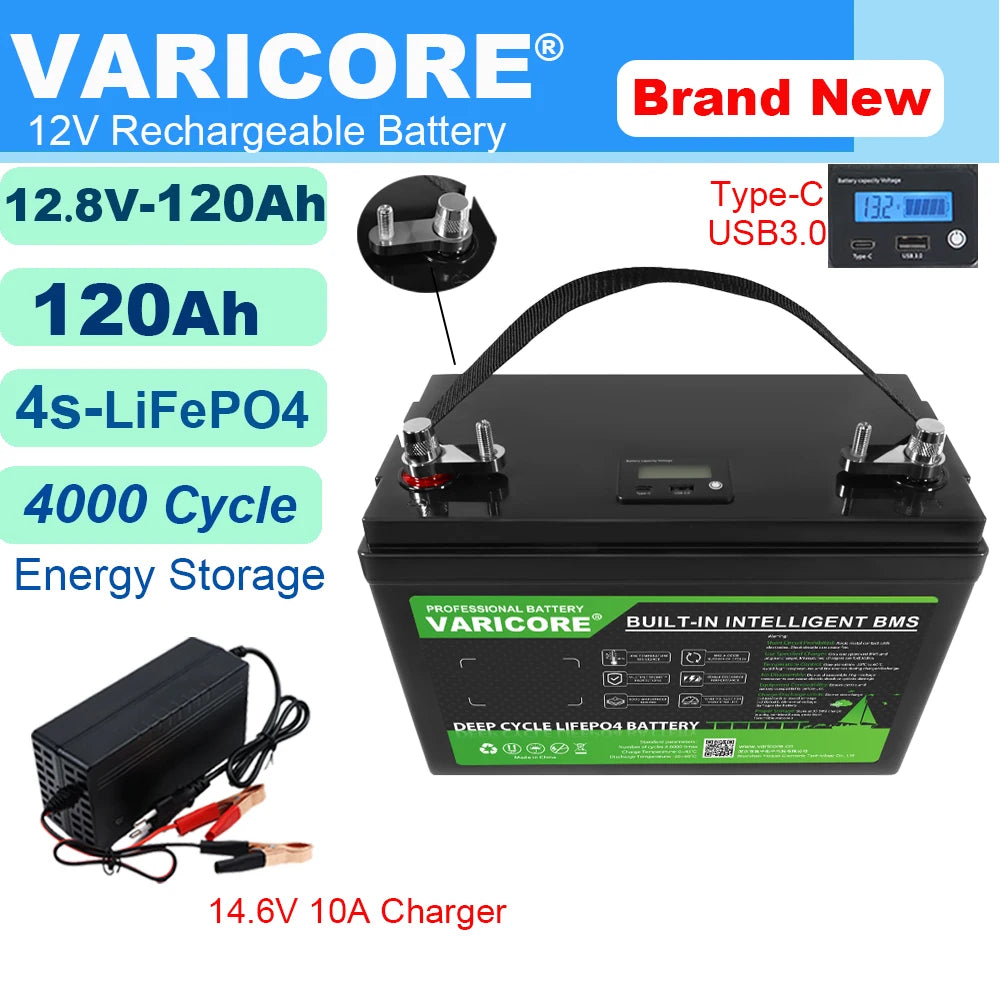 VariCore 12V/12.8v 340Ah 360Ah 200Ah 180Ah 120Ah LiFePO4 Battery Lithium Iron Phosphate Batteries Travel Camp 14.6v Golf Cart