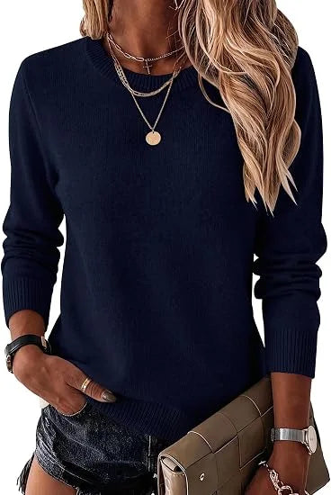 Women's Fashionable Wool Blend Sweater, Long-Sleeved with a Round Neck, Suitable for Business Casual Occasions, Trendy and Stylish.