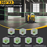 DEWALT DW089LG Laser Level 12-Line 3-Sides 360-Degree Vertical Horizontal Line Laser Tool Battery-Powered 12V