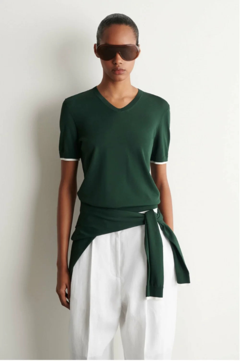 XIMIAN APPAREL 2026 YAZHIMEI Traf Cos Spring New Style of Ladies' Casual Standard Style Green Layered V-Neck Knitted Sweater