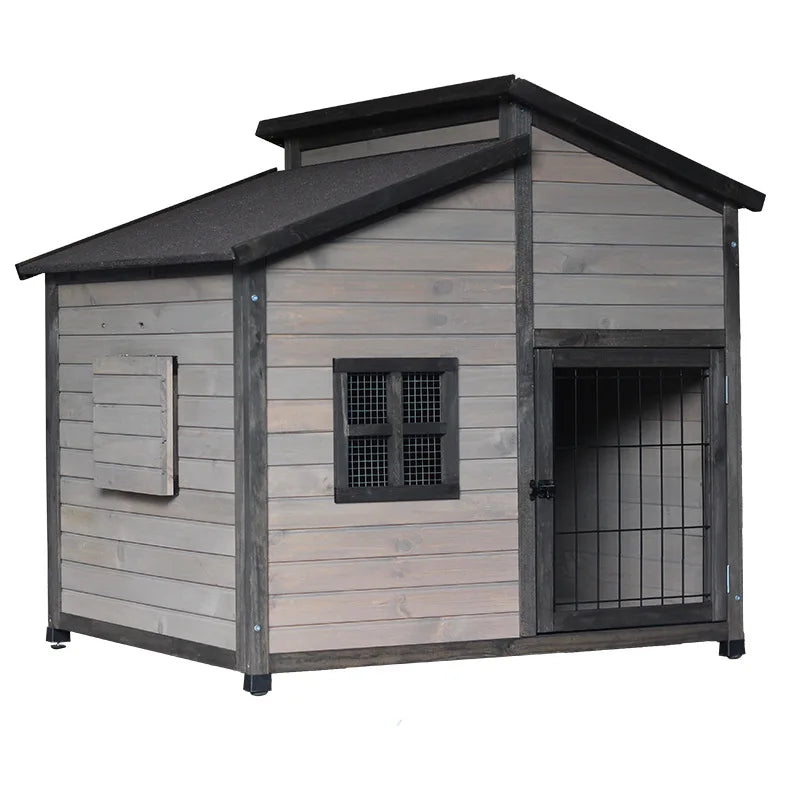 Solid wood outdoor courtyard sun protection rain protection dog house large medium dog villa wood