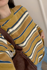 Hirsionsan Long Sleeve Striped T Shirt Women 2025 Spring autumn Oversized 100% Cotton Tshirts Female Casual Chic Tees Girls Tops