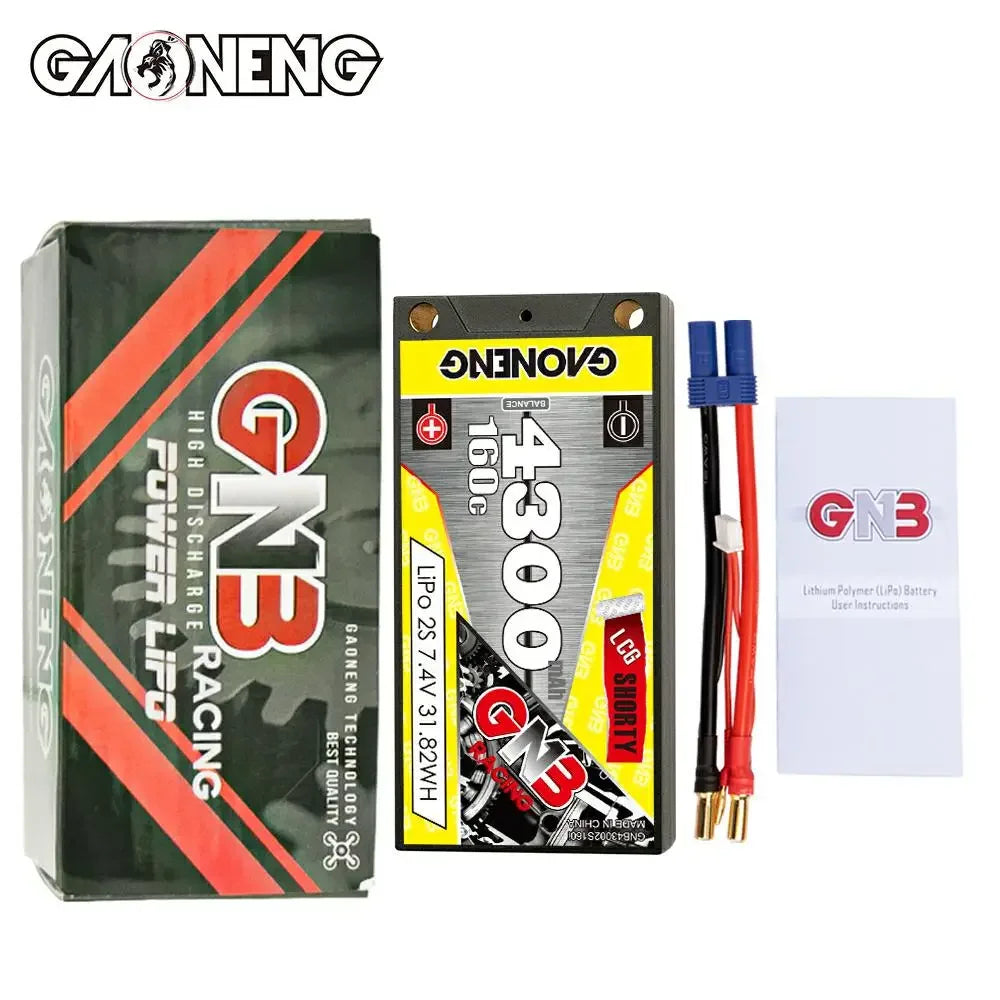 GAONENG GNB 4300mAh 2S 7.4V 160C/320C Low Profile Hardcase Super SHORTY LiPo Battery 5.0mm Deans XT60 Plug For RC Car 1/12 1:10