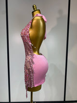Women Sexy Halter Crystal Bodycon Mini Dress Celebrate Nightclub Performance Stage Outfit Luxury Birthday Photo Shoot Dress