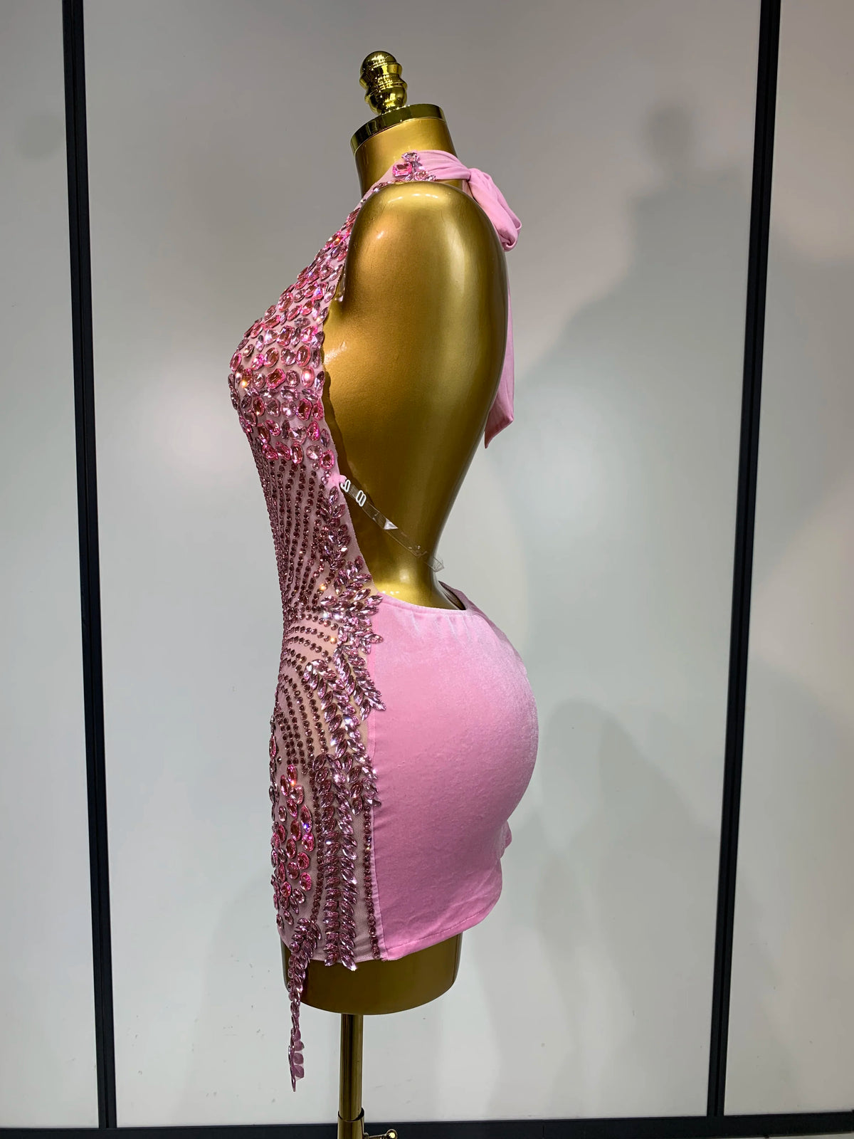 Women Sexy Halter Crystal Bodycon Mini Dress Celebrate Nightclub Performance Stage Outfit Luxury Birthday Photo Shoot Dress