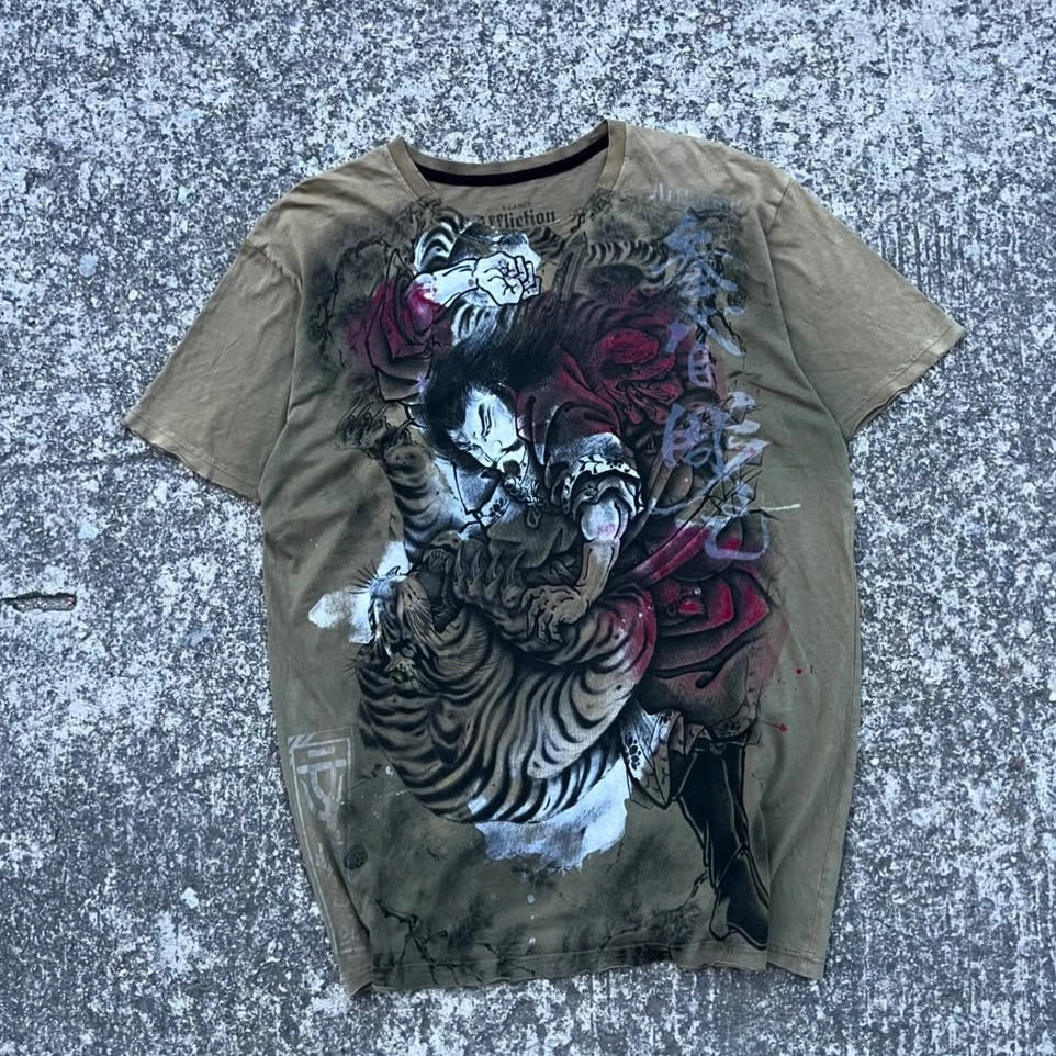 Affliction Wu Song Fights the Tiger T-shirt Men China Style Retro Gothic Short Sleeves Y2K Street Tops