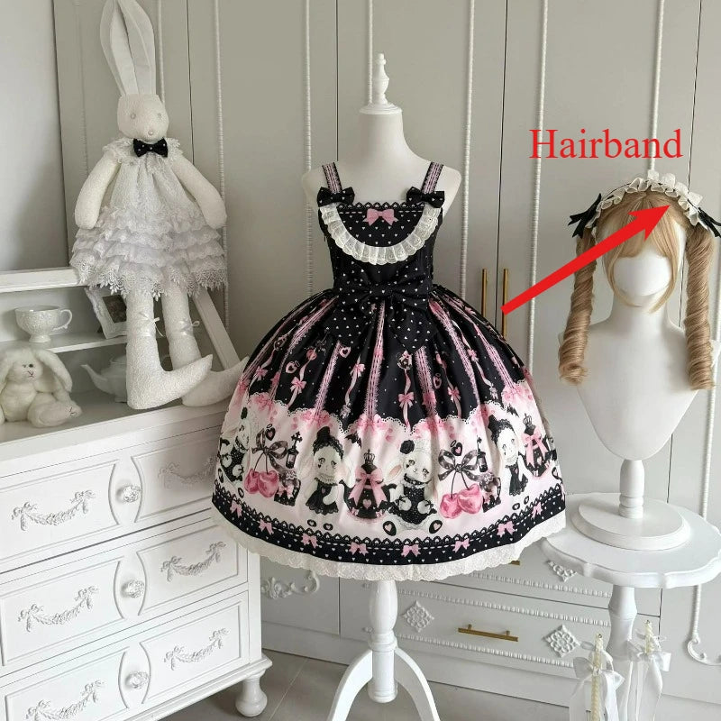 Japanese Kawaii Lolita Style Jsk Dress Women Sweet Cute Bow Lace Ruffles Party Mini Dresses Gothic Y2k Sleeveless Princess Dress