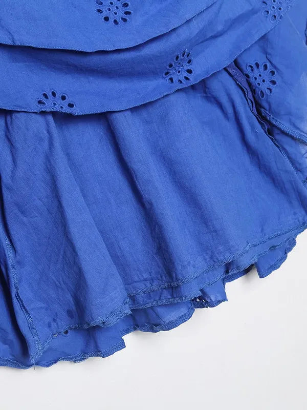 Summer New Women's Heart Collar Layered Decoration Thin Strap ort Dr V-ne High Waist A-line Skirt Svel Gown