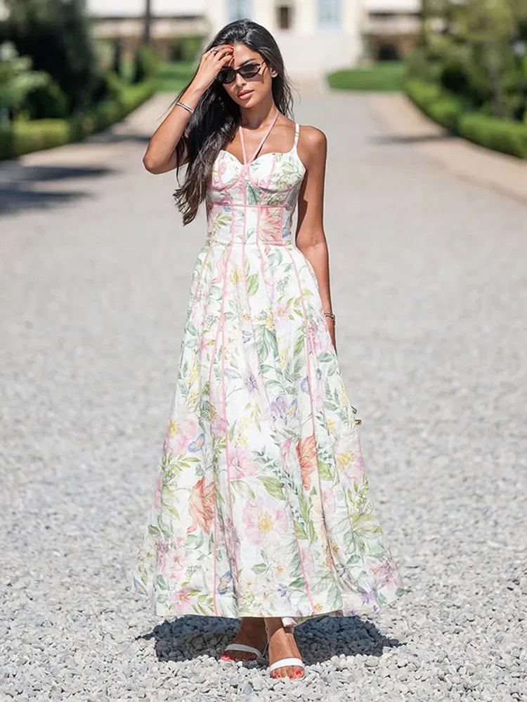 Floral Print Women 's Maxi Dress Spaghetti Strap Corset A Line Long Dresses Female 2026 Summer Fashion Vacation Woman Vestidos