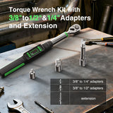 TaskStar 3/8'' Digital Torque Wrench w/1/4 1/2-inch Adapter Bidirectional Ratchet Head Mini Electronic Torque Wrench 2% Accuracy
