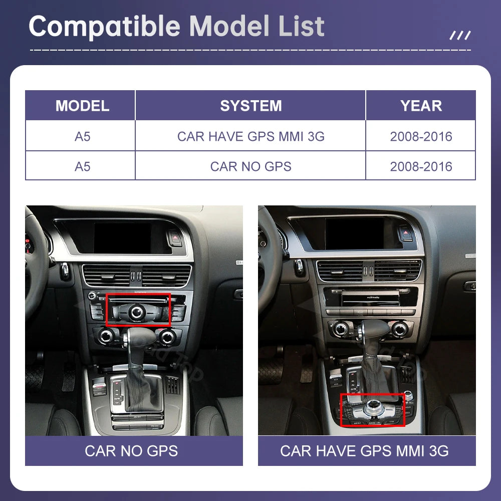 Road Top Radio Multimedia Linux Touch Screen For Audi A5 2008-2016 Wireless CarPlay Android Auto Airplay Car Player Function