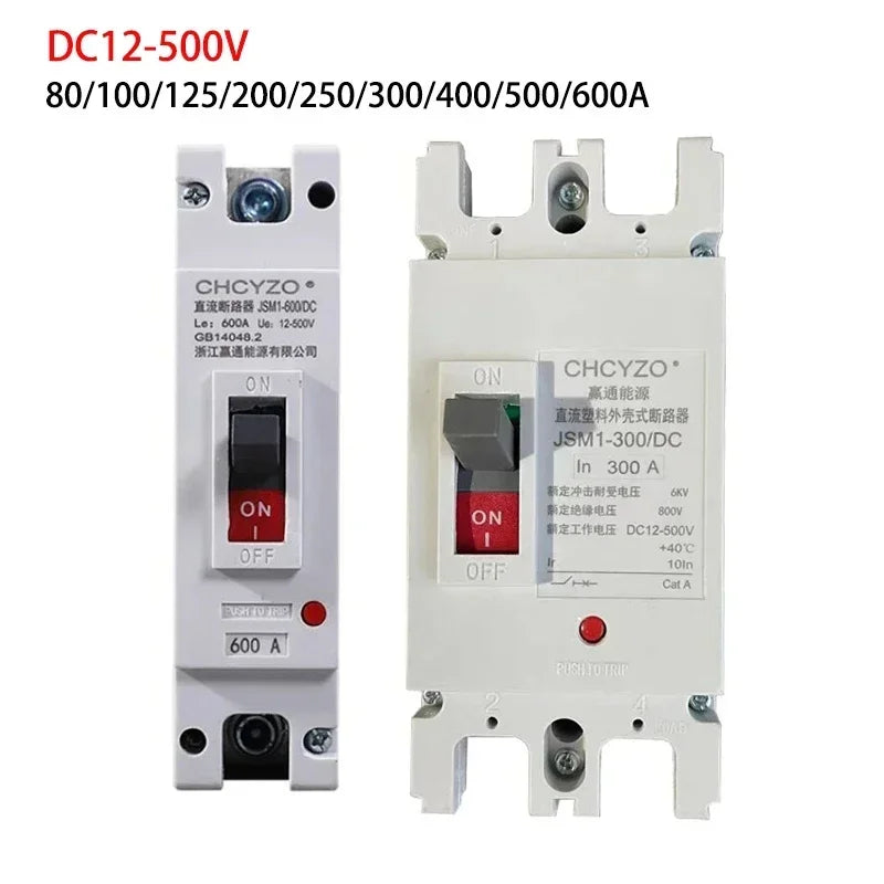 1/2Poles 300A 400A 500A 600A DC MCCB 12V 24V 36V 48V 96V 120V Solar Cells RV Yacht Battery Automatic Protection Switch
