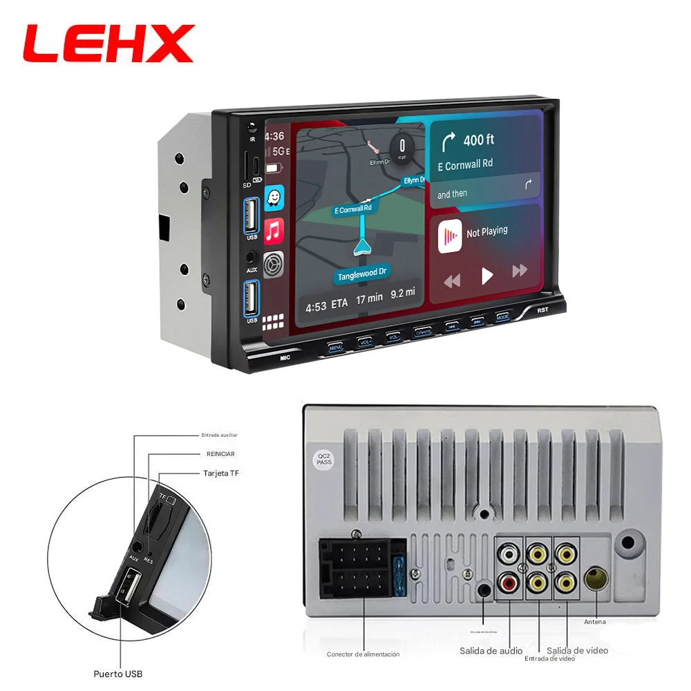 LEHX IPS Touch Screen 7inch 2din Car Radio Carplay Android Auto Bluetooth FM Auxiliary Input Mirror Link Multimedia Player
