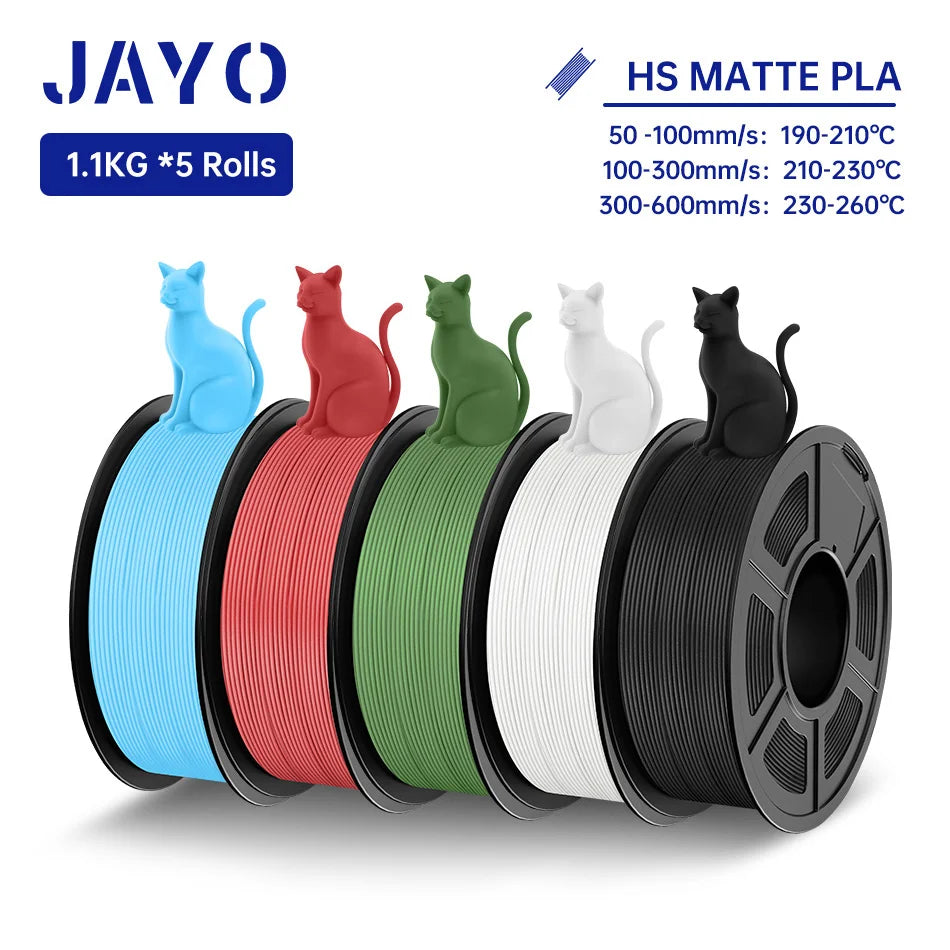 JAYO PLA Classic 3D Filament 1.75mm High Speed Matte PLA 3D Printer Filament Neatly Wound 3D Printing Materials 5Rolls/set