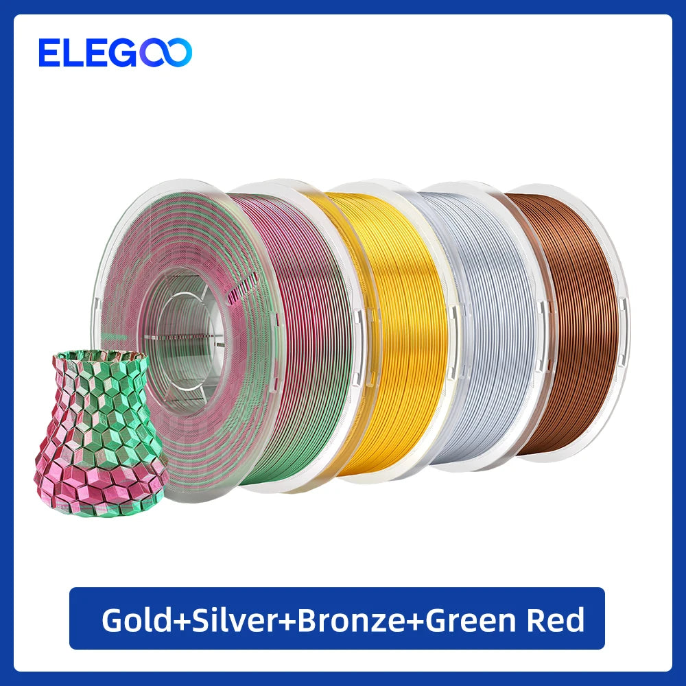 ELEGOO 5KG/10KG 1.75mm Silk PLA Filament,3D Printer Filament 1kg Gold Silver Fits for Most FDM 3D Printers