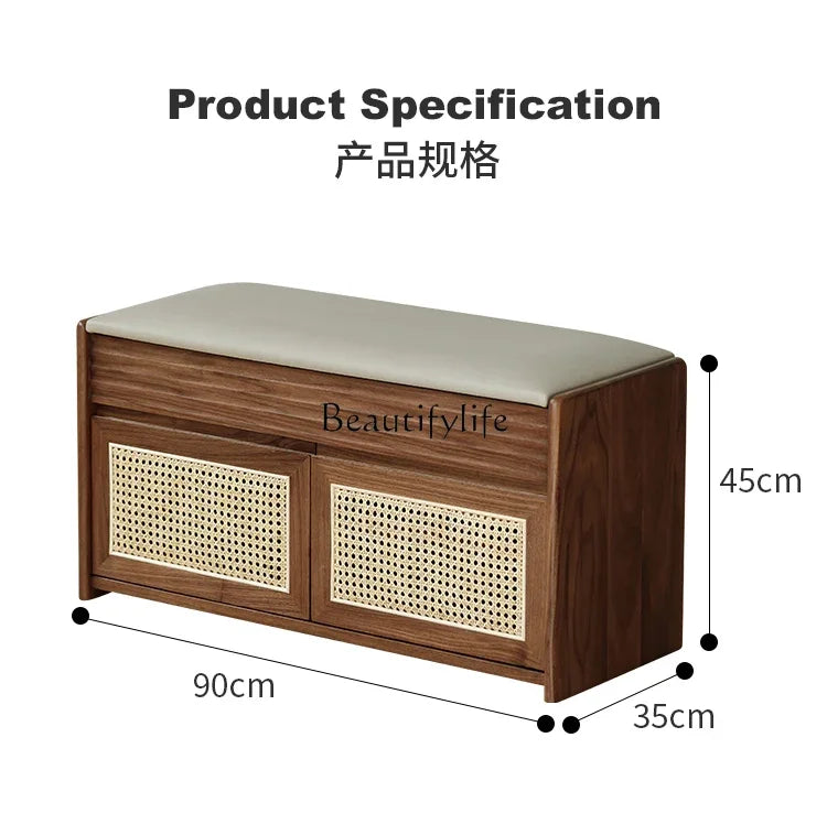 05-North American black walnut shoe changing stool home door seating shoe cabinet