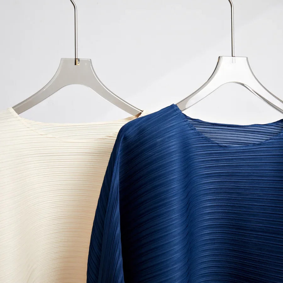 ALSEY Miyake Women's Long Sleeve Top Summer New Harajuku Style Simple Plus Size Loose Peplum Pleated T-shirt Female Clothing