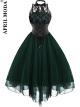 Irregular Hem Black High Waist Gothic Dresses Sleevesless Lace Chiffon Patchwork Aesthetic Goth Harajuku A-Line Dress for Women