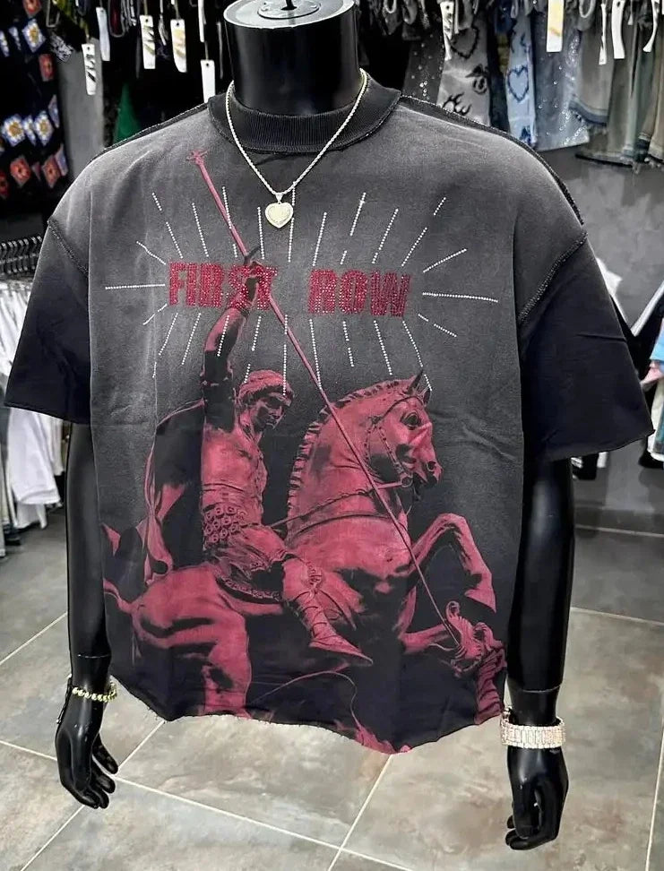 Y2K Purple Skull Graphic T-shirt Men Gothic Streetwear Rock Band Print Oversized Short Sleeve Top