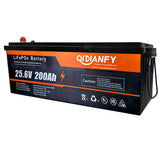 Qidianfy 24V 200Ah LiFePO4 Battery with 200A BMS Rechargeable Lithium Iron Phosphate Battery for RV Marine Solar System Camping