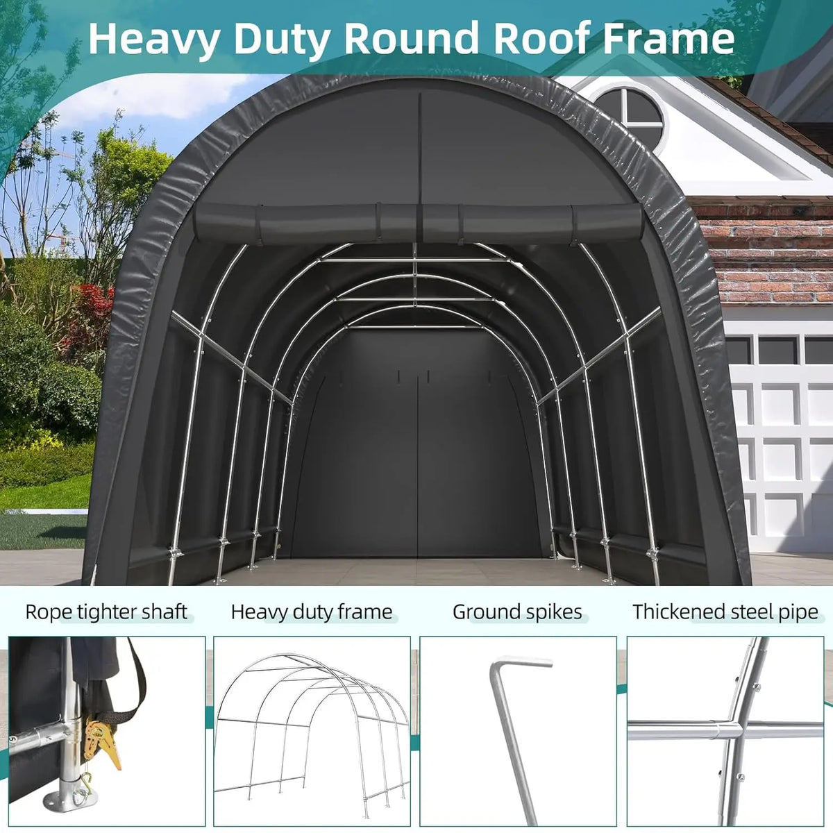 10x15FT Heavy Duty Carport Portable Garage All-Steel Frame Round Roof Anti-Snow Outdoor Shelter Car Truck Boat Storage, Custom