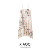 Summer 2025 New Arrival Long Asymmetric Embroidered Strap Dr Women's Faion Loose Waist No Sve Print Design