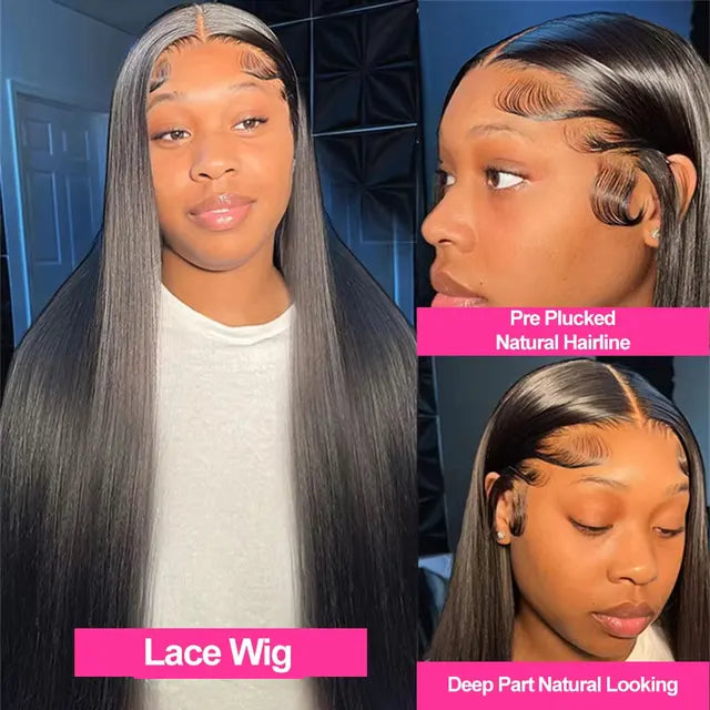 250 Density 13x4 13x6 HD Transparent Lace Frontal Wig Brazilian Wigs Human Hair 5x5 Gluess Wig Bone Straight Hair For Women