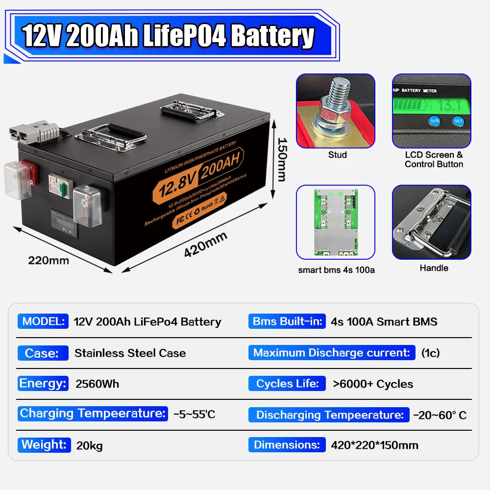 Brand New LiFePO4 12V 24V 48v 100ah 200ah 280ah 400Ah LiFePO4 Lithium Battery 100A BMS 6000+ cyclic for Inverter Solar RV No Tax