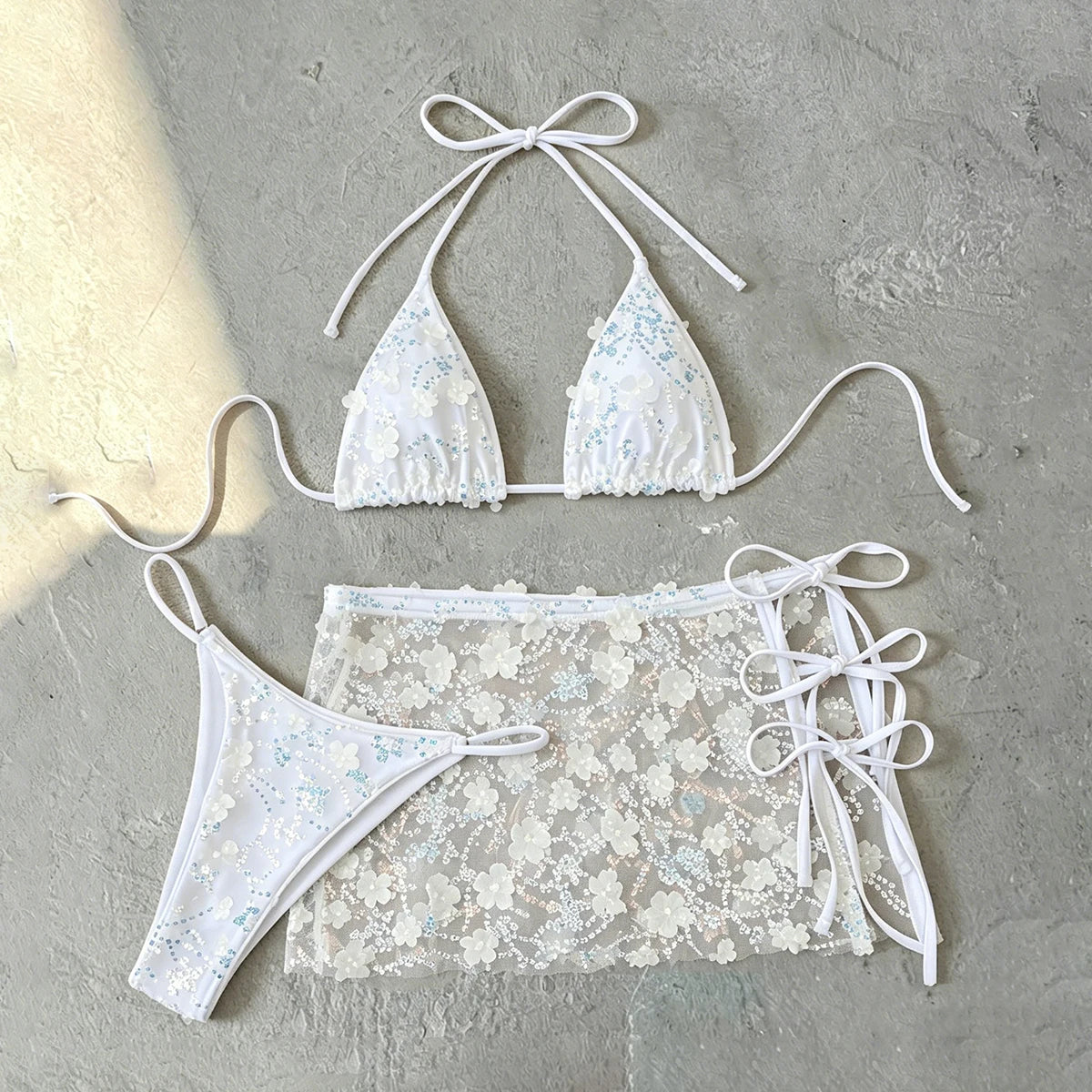 3 Piece Bikinis 2026 Sexy Women Swimsuit Swimwear Female Shiny Bikini Set Biquini SkirtBathing Suit Brazilian Cover Up Beachwear