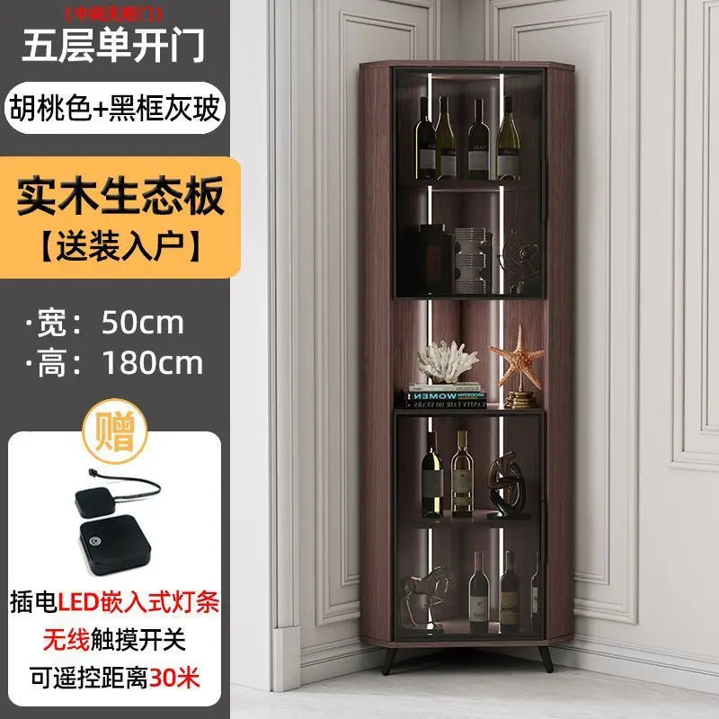 Corner Cabinet with Light Solid Wood Living Room Corner Corner Cabinet Display Bookcase Storage Triangle Cabinet Dining