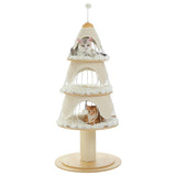 Cat Christmas Tree Modern Cat Tree with Thick Scratch Post Wood Tower 3 Condos-Heavy Furniture Replaceable Mat