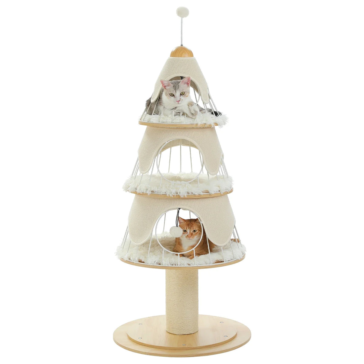 Cat Christmas Tree Modern Cat Tree with Thick Scratch Post Wood Tower 3 Condos-Heavy Furniture Replaceable Mat