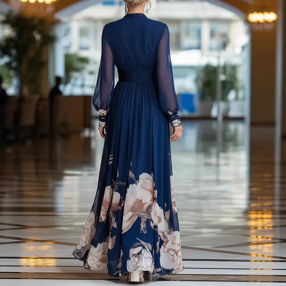 Elegant Long Sleeve Maxi Dress Women 2026 Summer V-neck Florat Print A-line Maxi Dresses Casual