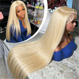 Blonde 613 Hd Lace Frontal Wig 13X6 Brazilian Straight Human Hair Wig 38Inch Transparent Lace Frontal Wig For Women 260 Density