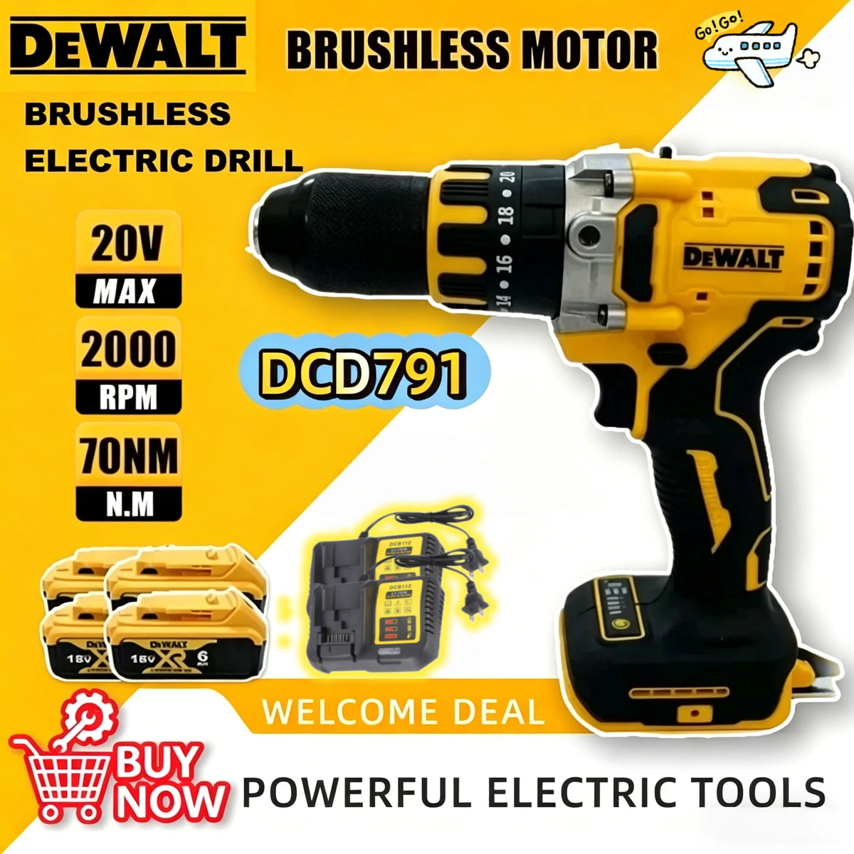 DEWALT Brushless Cordless Rechargeable Electric Power Tool  DCD791 Compact Drill Screwdriver Multi Functional For DEWALT Battery