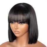 Straight Human Hair Bob Wigs With Bang Full Machine Made Wigs 3x1 Middle