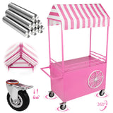 Mobile Food Display Stand with Lockable Wheels Vending Stand Kiosk Display Trolley with Canopy for Shopping Malls Events Streets