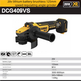 DeWalt 20V DCG409VS Brushless Lithium Battery Speed-Regulating Angle Grinder, Cordless Polisher, Metal Cutting Machine