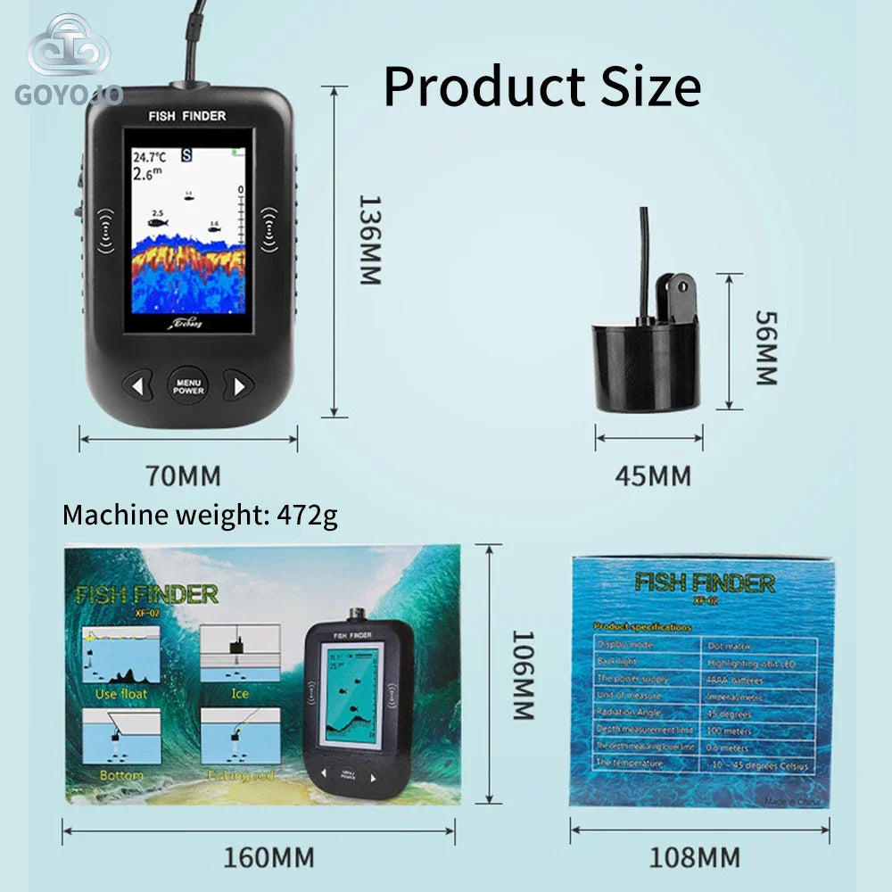 Fish Finder Sonar Wired Underwater HD Color Screen Fishing Device Ultrasonic Fishing Tackle Fishing Gear Depth 100m